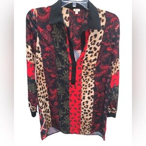 Reba Multicolor Animal Print & Paisley Long Sleeve Tunic Top Size Small